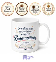 Kişiye Özel Başarabilirsin Mesajlı Baskılı Kupa Bardak Öğrenci Hediyesi