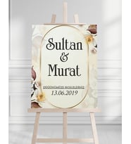 Söz Nişan Düğün İçin 50x70 Karşılama Panosu - Sarı Çiçek Desenli