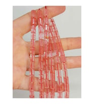Bileklik Boy Gül Kuvars Taşı Silindir Kesim 5.5x7.5mm Yarım Dizi (49312) (18CM UZUNLUĞUNDADIR)