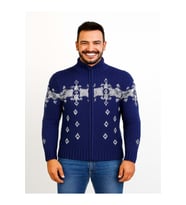 Tarz Cool T00575 Erkek Desenli Triko Hırka - Mavi - ST00575-Mavi-L