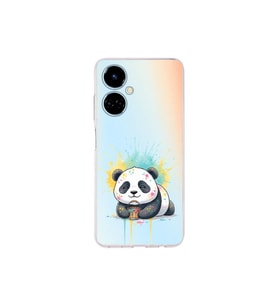 Tecno Camon 19 ile Uyumlu Splash Panda Tasarımlı Şeffaf Silikon Kılıf