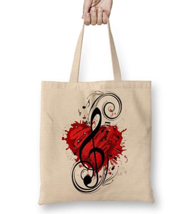 love music Müzik Bez Çanta Uzun Saplı