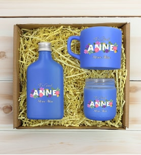 BK Gift Kişiye Özel İsimli DTF Anne Temalı Mavi Kahve Fincanı & Kolonya & Mum Hediye Seti-3, Anneye Hediye, Anneler Günü Hediyesi