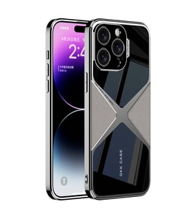 iPhone 15 Pro Kılıf Ultra İnce Kamera Korumalı PC + Deri Arka Yüzey X-Pro Kılıf (Gri)