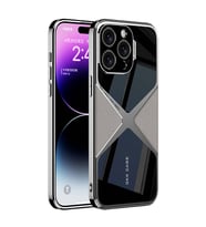 iPhone 15 Pro Kılıf Ultra İnce Kamera Korumalı PC + Deri Arka Yüzey X-Pro Kılıf (Gri)