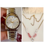 Ferrucci Taşlı Kadran Rolex Kasa Çelik Kadın Kol Saati+Çelik Kolye Hediye (Altın-Gümüş)