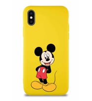 Apple iPhone X Soft Premier Kapak Mickey Mouse-B Tasarımlı Silikon Kılıf - Sarı (Şeffaf)