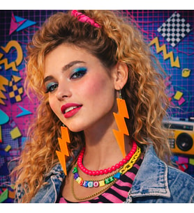 80 ler 90 lar Retro Neon Turuncu Şimşek Küpe 10 cm