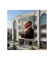 Mustafa Kemal Atatürk Yan Portre Poster Bayrak Raşel Kumaş 6x9 metre ATA71