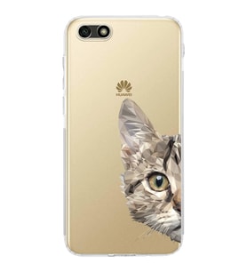 Huawei Y5 2018 Uyumlu Kamera korumalı Kapak Catface Tasarımlı  Şeffaf Kılıf