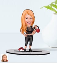 BK Gift Kişiye Özel Kadın Sporcu Kahraman Karikatürlü Ahşap Biblo Model 2