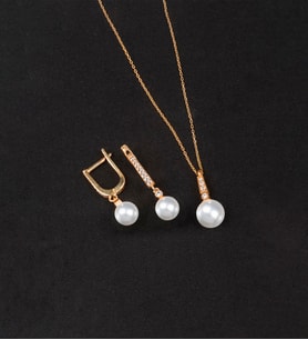 925 Ayar Gümüş Zirkon Taşlı Küre İnci Set (Rose)