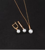 925 Ayar Gümüş Zirkon Taşlı Küre İnci Set (Rose)