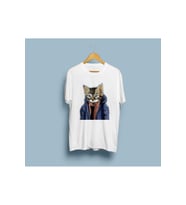 Oversize Montlu Kedi Baskılı Unisex T-shirt (Beyaz)