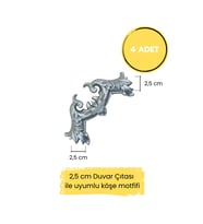Dekoratif Polimer 2,5 cm Duvar Çıtası Uyumlu Köşe Motifi (Gümüş)