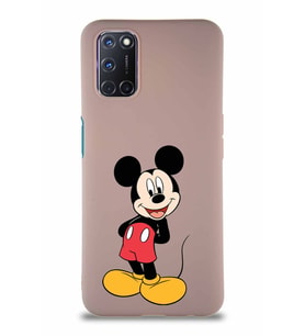 Oppo A52 Soft Premier Kapak Mickey Mouse-B Tasarımlı Silikon Kılıf - Pudra (Şeffaf)