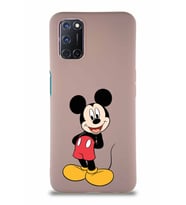 Oppo A52 Soft Premier Kapak Mickey Mouse-B Tasarımlı Silikon Kılıf - Pudra (Şeffaf)