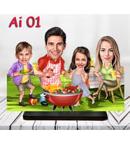 Kişiye Özel Ahşap Biblo - Aile Karikatür Biblo - 4 Kişilik Aile Biblo