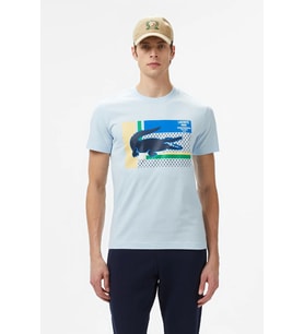 Lacoste Men's Regular Fit Crew Neck Graphic T-Shirt Light Blue Bisiklet Yaka Erkek Tişört Açık Mavi