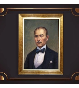 Özel Seri Paspartulu Çerçeveli Atatürk Tablo l151 (Gold)