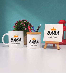 Baba Kupa Bardak Kalemlik ve Dekoratif Taş Baskı Hediye Seti