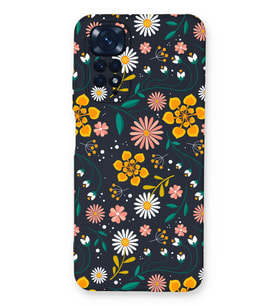Xiaomi Redmi Note 11 Uyumlu Lansman Kılıf Çiçek Tasarımlı İçi Kadife Kapak-Koyu Mavi (Şeffaf)