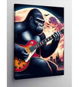 Kanvas Tablo Elektro Gitar Çalan Goril