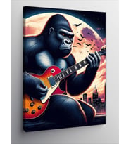Kanvas Tablo Elektro Gitar Çalan Goril