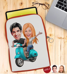 BK Gift Kişiye Özel Sevgililer Karikatürlü Taşınabilir Koruyucu Tablet Kılıfı & Organizer Çanta - Turuncu-99