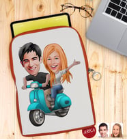 BK Gift Kişiye Özel Sevgililer Karikatürlü Taşınabilir Koruyucu Tablet Kılıfı & Organizer Çanta - Turuncu-99