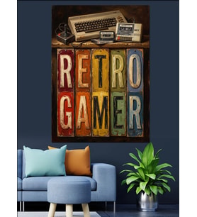 Retro Gamer Yazılı Oyun Posteri Dekoratif Kanvas - Mdf Ahşap Tablo