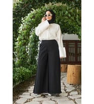 1153-Denim Püsküllü Pantolon Etek Siyah