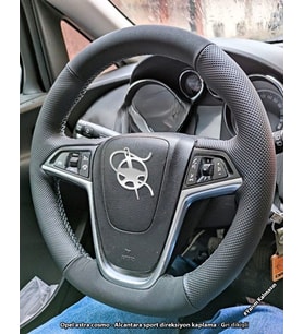 Opel Astra J Cosmo Sport Kasa  Araca Özel Direksiyon Kılıfı NOKTA NUBUK GRİ İPLİ (Karışık)