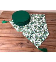 YEŞİL YAPRAKLAR ARASINDA ZEYTİN DESENLİ RUNNER & SUPLA (Krem)