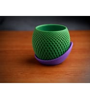 3D Baskı Küre Saksı - Kafes Dokulu İki Parçalı Dekoratif Saksı - Yeşil-Mor