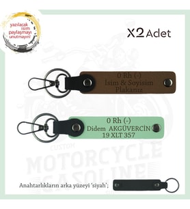 Motosiklet Severlere, İsim Plaka ve 0 Rh - Kan Grubu Yazılı, Motorcu x2 Anahtarlık, Kahve-Yeşil-Syh (Çok Renkli)