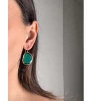 Kadir Jewellery 22 Ayar Altın Kaplama Fosil Taşlı Küpe -El İşçiliği Ve Hipoalerjenik Küpe