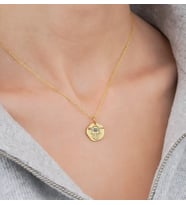 Hamsa Madalyon Gümüş Kolye (Parlak Beyaz)