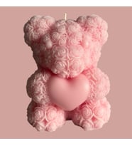 Büyük Boy Desenli ve Kalpli Ayıcık Mum Pembe