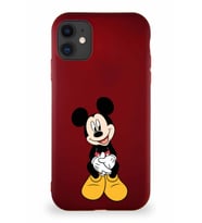 Apple iPhone 11 Soft Premier Kapak Mickey Mouse-A Tasarımlı Silikon Kılıf - Mürdüm (Şeffaf)