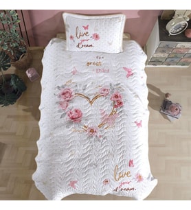 Clasy %100 Pamuk Tek Kişilik Yatak Örtüsü Dream V1 Bej (Çok Renkli)