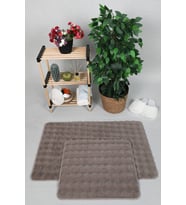 Modern Bubble Yıkanabilir Kaymaz Peluş Banyo Paspası Halısı 2'li Klozet Takımı 60x100-50x60cm Vizon