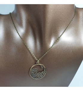 Orora Bronz/Gümüş/Bakır Renk 30mm Dalga Figürlü Kolye (Bronz)