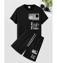 AMOR MAN ÖZEL TASARIM NEW YORK RESİM BASKILI YENİ TREND OVERSİZE ERKEK T-SHIRT ŞORT TAKIMI (Siyah)