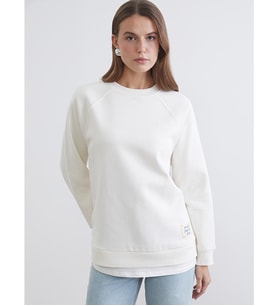 LCW Comfort Bej Bisiklet Yaka Oversize Kadın Kalın Sweatshirt