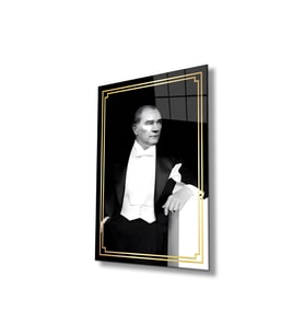 Atatürk Portre Cam Tablo Modern Ev Ofis Salon Hediyelik Büyük Tablo Duvar Dekoru (Çok Renkli)