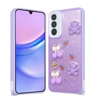 Samsung Galaxy A14 Uyumlu Kılıf Parlayan Sıvılı Simli Kabartma Figürlü Cevze Kapak (Mor)