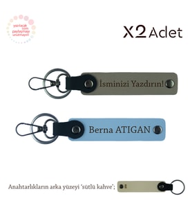 Anneye Özel Hatıra, İsim & Soyisim Kişiselleştirilmiş 2’li Anahtarlık, Kül Gri-Gök Mavi-Sütlü Kahve