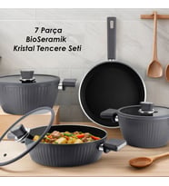 Lines L-5090 İndüksiyon Taban BioSeramik Kristal 7 Parça Tencere Seti - Gri