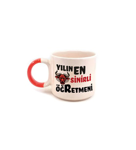 Yılın En Sinirli Öğretmeni Baskılı Kırmızı Kulplu P Öğretmenler Günü Kupa